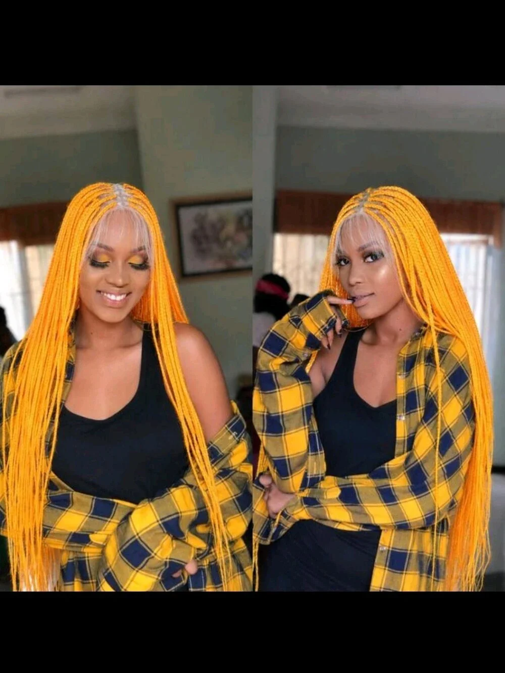 Bright Yellow Box Braids Wig - Women Hair. 24 Inches
